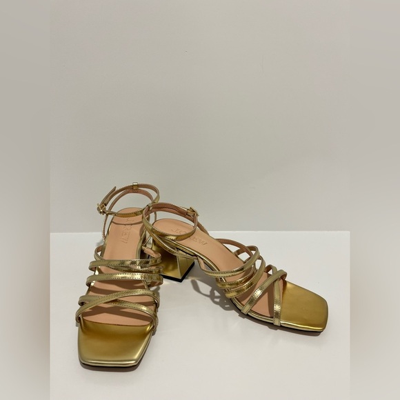 J Crew Layne strappy sandal block heel in gold metallic leather CA048 NEW NO BOX - Picture 3 of 10